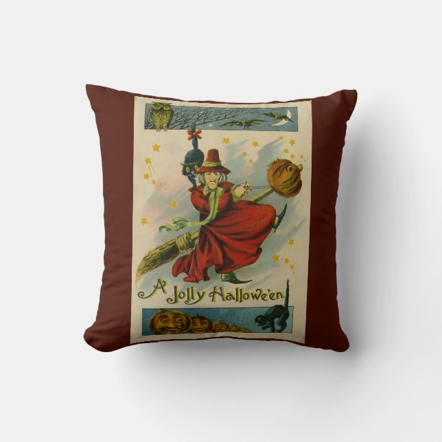 Vintage Halloween Witch  Kussen (Voorkant)