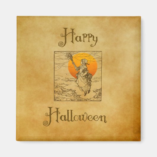 Vintage Halloween Witch Magnet (Voorkant)