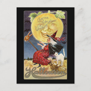 Vintage Halloween Witch Moon Briefkaart