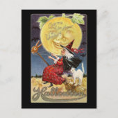 Vintage Halloween Witch Moon Briefkaart (Voorkant)