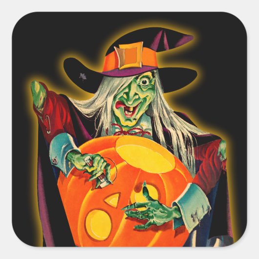 Vintage Halloween Witch Sticker (Voorkant)