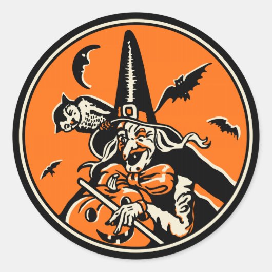 Vintage Halloween Witch Sticker (Voorkant)