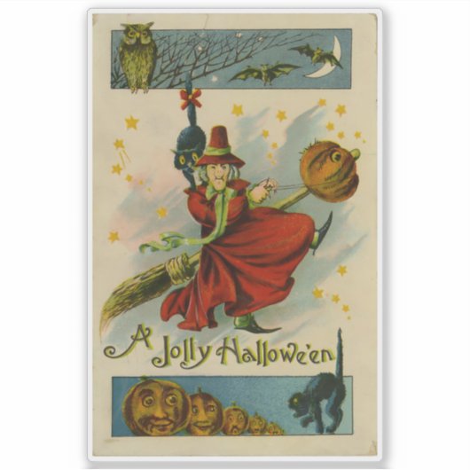 Vintage Halloween Witch  Sticker (Voorkant)