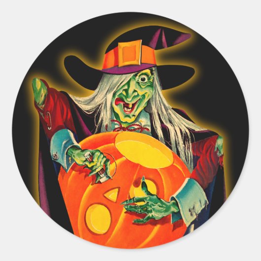 Vintage Halloween Witch Sticker (Voorkant)