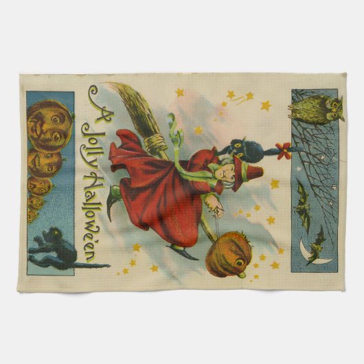 Vintage Halloween Witch  Theedoek (Horizontaal)