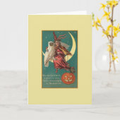 Vintage Halloween Witch Wenskaart Kaart (Gele Bloem)