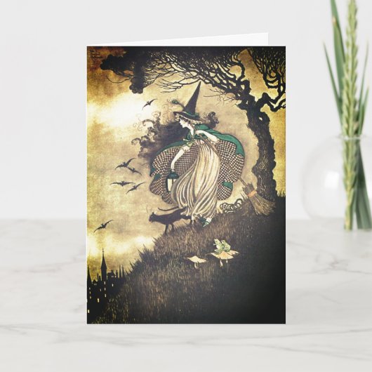 Vintage Halloween Witch Wenskaart Kaart (Voorkant)
