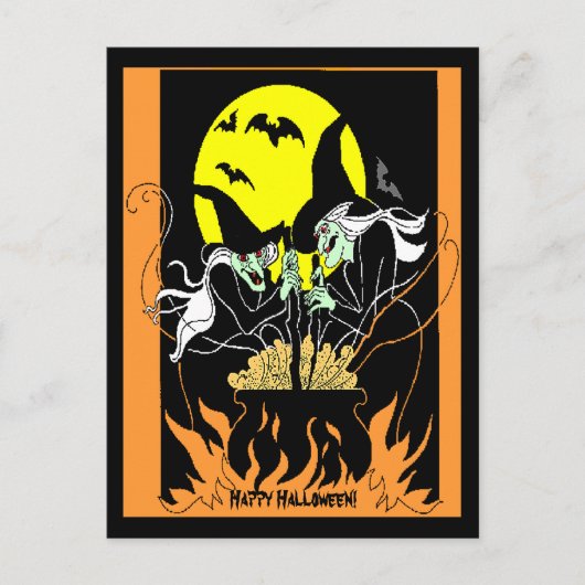 Vintage Halloween Witches Cauldron Briefkaart (Voorkant)