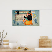 Vintage Halloween witje-poster voor kattendeeg Poster (Keuken)