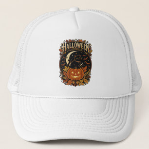 Vintage Halloween Zwarte Kat & Pompoen Dad Hoed Trucker Pet