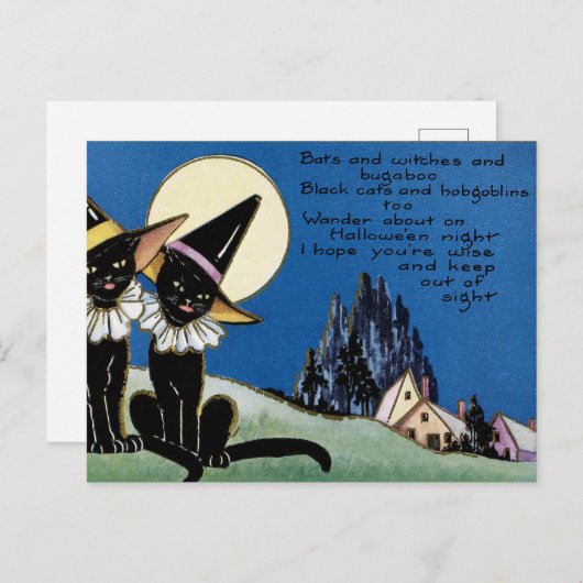 vintage Halloween zwarte katten Feestdagenkaart (Voorkant / Achterkant)