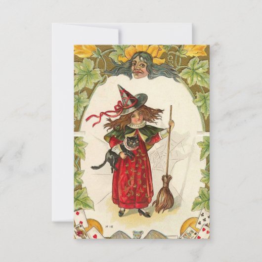 Vintage Hallowen Witch Afbeelding op uitnodigingen (Voorkant)