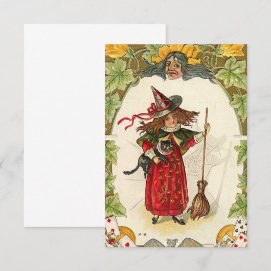 Vintage Hallowen Witch Afbeelding op uitnodigingen (Voorkant / Achterkant)