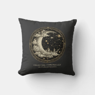 Vintage Halve Maan met Wolken, Retro Victoriaans Kussen