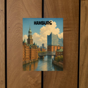Vintage Hamburg Duitsland Havenstad Illustratie Briefkaart