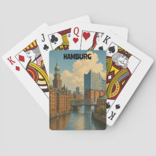 Vintage Hamburg Duitsland Havenstad Illustratie Pokerkaarten