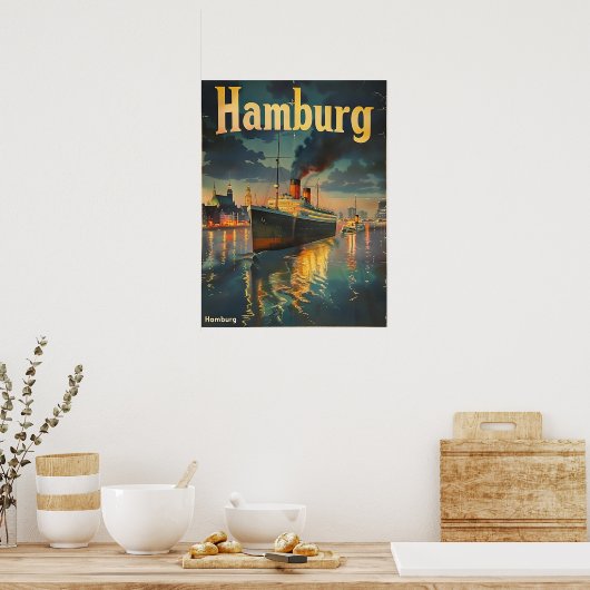 Vintage Hamburg Harbour Poster (Keuken)