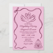 Vintage Hand Drawn Burgundy Retro Swans Wedding Kaart (Voorkant)