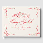Vintage Hand Drawn Cherub Cupid Red Wedding Gastenboek (Voorkant)