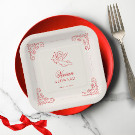 Vintage Hand Drawn Cupid Cherub February Wedding Papieren Bordje