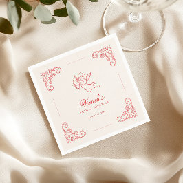 Vintage Hand Drawn Cupid Cherub Red Bridal Shower Servet