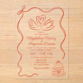 Vintage Hand Drawn Orange Retro Swans Wedding Acryl Uitnodigingen