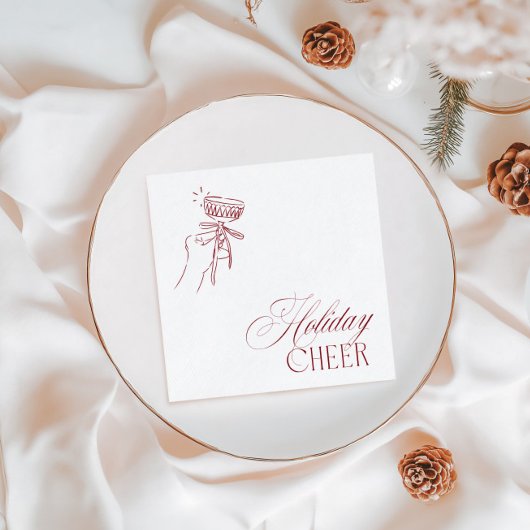 Vintage Hand Drawn Red Christmas Holiday Party Servet