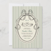 Vintage Hand Drawn Swan Green Stripes Wedding Kaart (Voorkant)