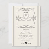 Vintage Hand Drawn Swans Stripes Monogram Wedding Kaart (Voorkant)