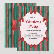 Vintage Hand Drawn Watercolor Bow Stripe Christmas