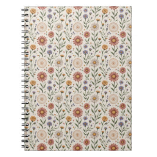  Vintage Hand-Drawn Wildflowers Patchwork Seamless Notitieboek