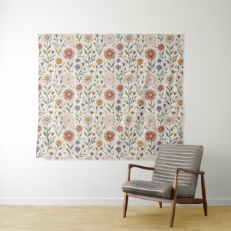  Vintage Hand-Drawn Wildflowers Patchwork Seamless Wandkleed