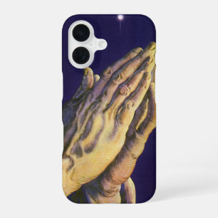 Vintage handen biddend met Ster van Bethlehem iPhone 16 Hoesje