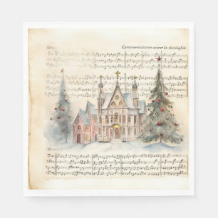 Vintage handgeschreven kerstlied watercolor landsc servet
