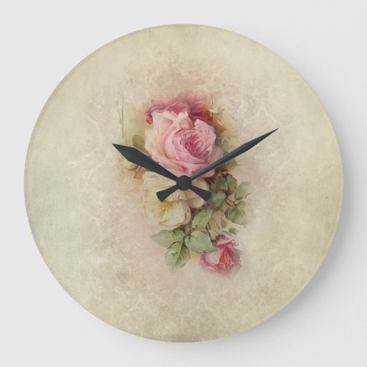 Vintage Handpainted Style Roses Grote Klok (Voorkant)