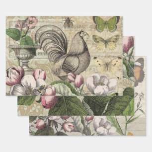 Vintage Hane Tuin Collage Kunst: Frans Landelijk Inpakpapier Vel