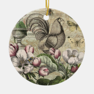 Vintage Hane Tuin Collage Kunst: Frans Landelijk Keramisch Ornament
