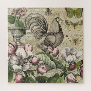 Vintage Hane Tuin Collage Kunst: Frans Landelijk Legpuzzel