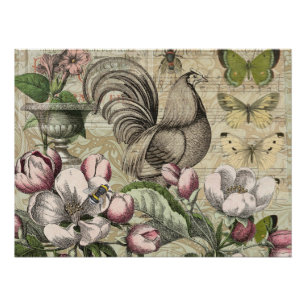 Vintage Hane Tuin Collage Kunst: Frans Landelijk Perfect Poster