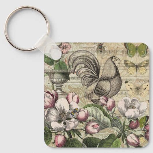 Vintage Hane Tuin Collage Kunst: Frans Landelijk Sleutelhanger (Voorkant)