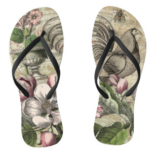 Vintage Hane Tuin Collage Kunst: Frans Landelijk Teenslippers