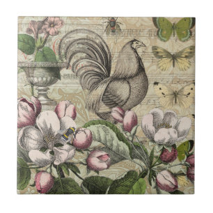 Vintage Hane Tuin Collage Kunst: Frans Landelijk Tegeltje