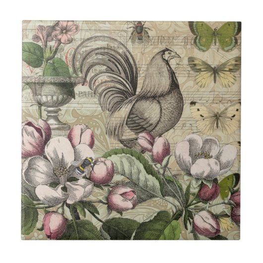 Vintage Hane Tuin Collage Kunst: Frans Landelijk Tegeltje (Voorkant)