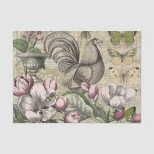 Vintage Hane Tuin Collage Kunst: Frans Landelijk Tissuepapier