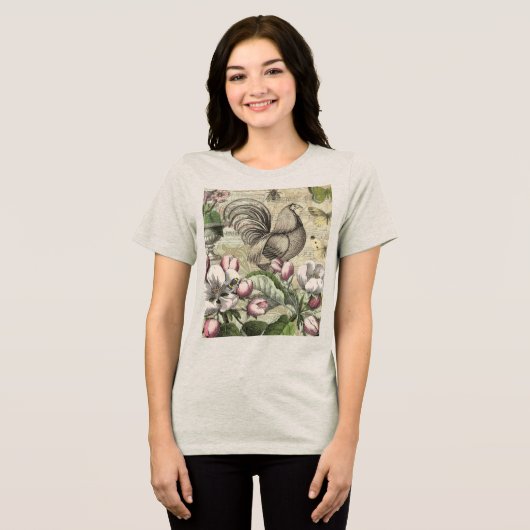 Vintage Hane Tuin Collage Kunst: Frans Landelijk Tri-Blend Shirt (Voorkant volledig)