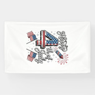 Vintage Happy 4 juli Patriottisch Vuurwerk Shirt Spandoek