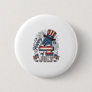 Vintage Happy 4 juli Patriottische Hoed Vector Des Ronde Button 5,7 Cm