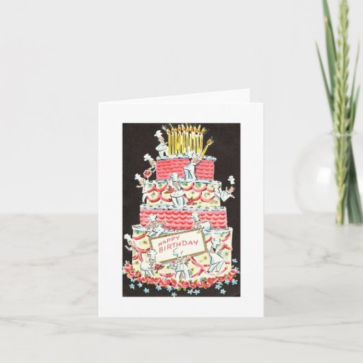 Vintage Happy Birthday Cake Card Kaart (Voorkant)