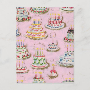 Vintage Happy Birthday Cakes Briefkaart