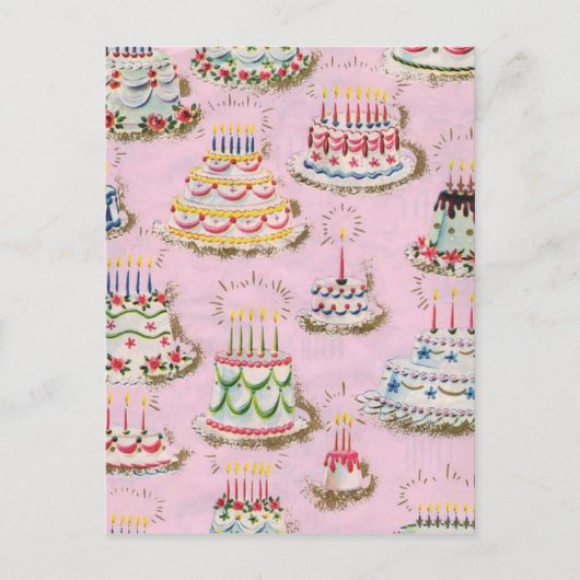Vintage Happy Birthday Cakes Briefkaart (Voorkant)